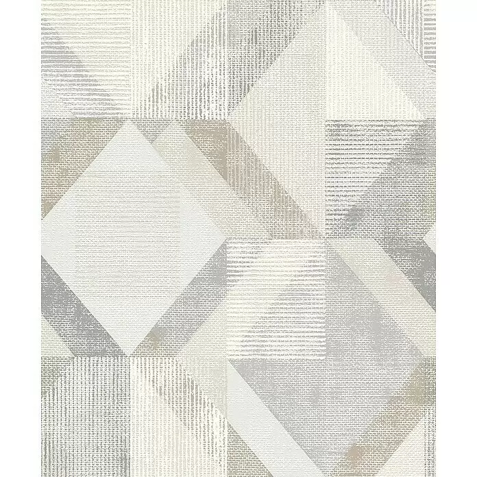 Rasch Color your life Vliestapete - Grau, Beige, Braun, Grafisch, 10,1 x 0,53 m - Geometrisches Muster mit Quadraten und Dreiecken in Weiß, Beige und Grau, mit verschiedenen gewebten Texturen.