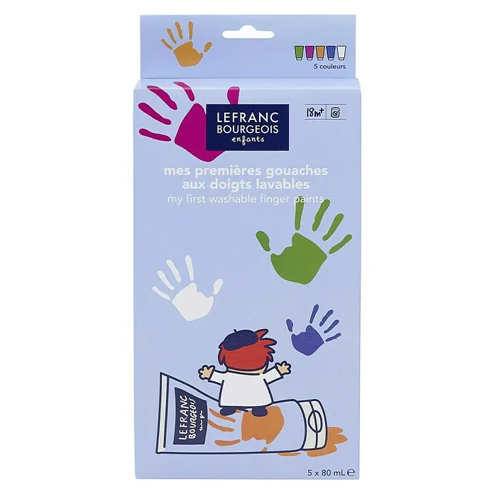 Lefranc & Bourgeois Gouachefarben-Set Fingerfarben-Set - 5 Stk. x 80 ml, Fun - LEFRANC BOURGEOIS Kinder Fingerfarben, 5 Farben à 80 ml. Perfekt für erste kreative Erfahrungen und leicht abwaschbar.