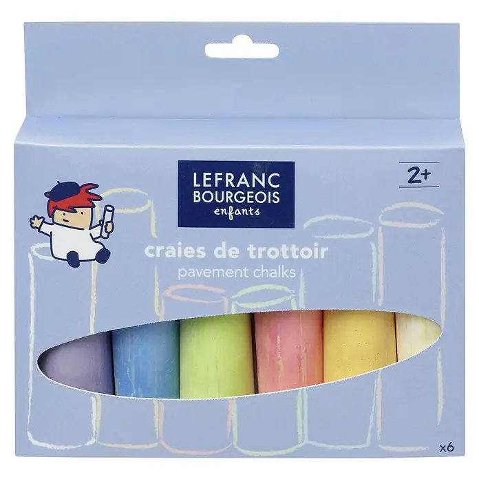 Lefranc & Bourgeois Straßenmalkreide Straßenkreide - Bunt, 6 Stk. - Eine Packung LEFRANC BOURGEOIS Kinder-Straßenmalkreide mit sechs farbenfrohen Kreiden für kreativen Malspaß im Freien.