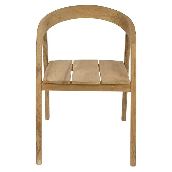 Sunfun Zoe Gartensessel - Teak, Naturfarben, B x T x H: 58 x 60 x 78 cm - Dieser stilvolle Holzstuhl mit seiner abgerundeten Rückenlehne und der Sitzfläche aus Holzlatten ist eine elegante Ergänzung für jeden Raum.
