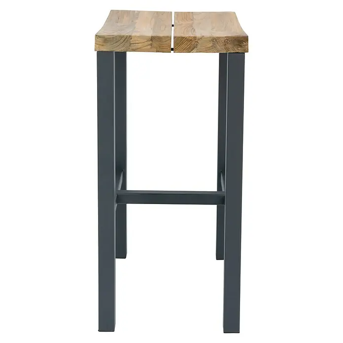 Sunfun Zoe Garten-Barhocker - Teak, Stahl, Braun/Grau, B x T x H: 46 x 36 x 75 cm - Dieser Barhocker aus Holz und Metall ist ein schlichtes Möbelstück, das sich für jeden Raum eignet. Er ist robust, elegant und bietet einen bequemen Sitzplatz.