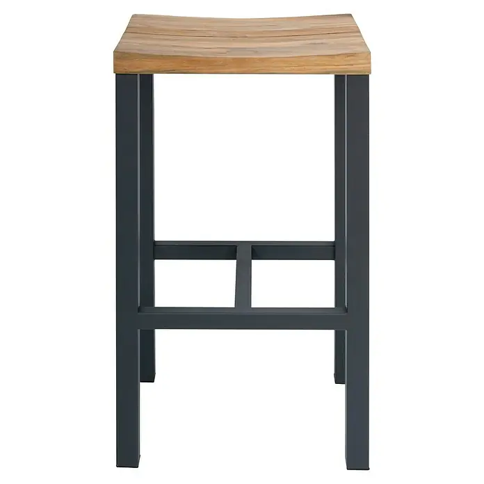 Sunfun Zoe Garten-Barhocker - Teak, Stahl, Braun/Grau, B x T x H: 46 x 36 x 75 cm - Dieser moderne Barhocker mit Holz-Sitzfläche und grauem Metallgestell ist eine stilvolle Ergänzung für jede Bar oder Küchentheke.