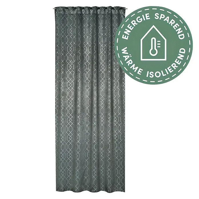 Elbersdrucke Verdunkelungsvorhang Equinox - 140 x 255 cm, 100 % Polyester, Anthrazit - Grauer Verdunkelungsvorhang mit geometrischem Muster für eine energieeffiziente Wärmeisolierung im Raum.