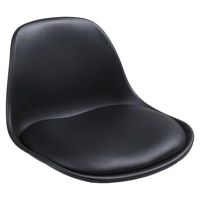 Fulmo Asiento Deva - Negro, Taburete - Primer plano de una silla negra con asiento moldeado, ideal para confort y diseño moderno. Perfecta para la oficina o el hogar.