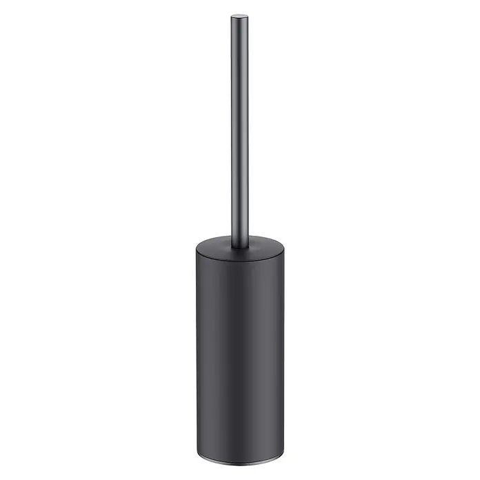 Escobillero de suelo Blend - Altura: 38 cm, Aluminio, Negro - Escobilla de baño negra con soporte cilíndrico y mango estilizado para un accesorio de baño elegante.