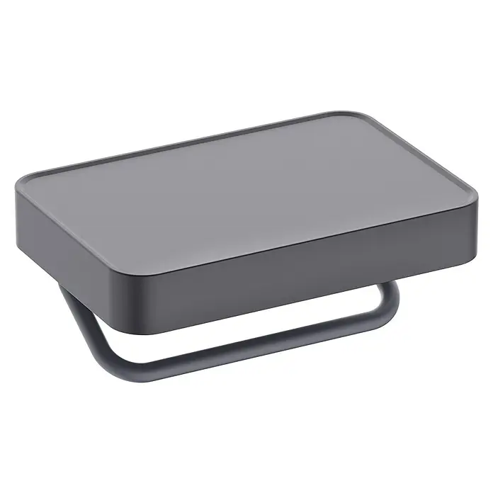 Portarrollos papel higiénico Blend - L x An x Al: 11 x 16 x 46 cm, Aluminio, Negro - Estante de baño gris con superficie rectangular y toallero de metal, ideal para agregar un toque moderno al baño.