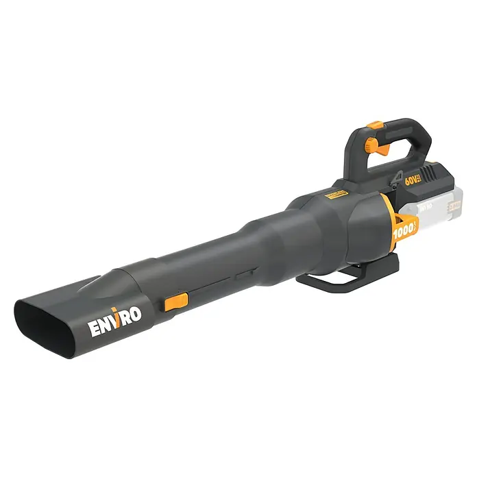 Worx ENVIRO Akku-Laubbläser EG560.9 - 60 V, Ohne Akku, Blasgeschwindigkeit: 200 km/h, Blasleistung: 1.000 m³/h - Abbildung eines Enviro 60V Akku-Laubbläsers mit dem Schriftzug "Enviro" auf dem Bläserrohr.
