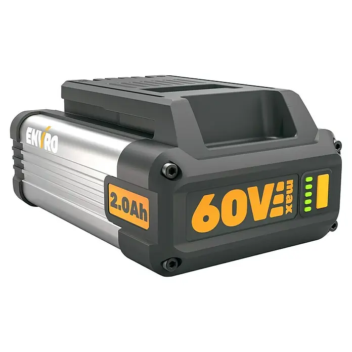 Worx ENVIRO Akku EP3620 - 60 V, 2 Ah, Li-Ionen - Das Bild zeigt einen ENVIRO 60V Max 2.0Ah Akku, der für seine Leistung und Kompatibilität bekannt ist. Ideal für Gartengeräte.