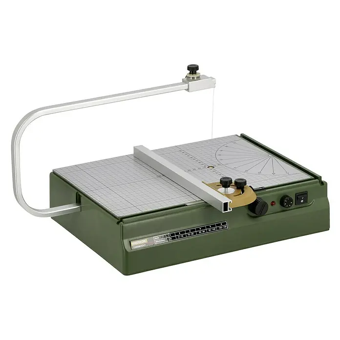 Proxxon Micromot Heißdraht-Schneidegerät Thermocut 230/E - 1 x Heißdraht-Schneidegerät Thermocut 230/E, 1 x Sattel und Drahtspule (30 m Schneidedraht Ø 0,2 mm) - Das Proxxon Thermocut 230/E Heißdrahtschneidegerät zum präzisen Schneiden von Styropor und Hartschaum mit verstellbarem Schneiddraht.