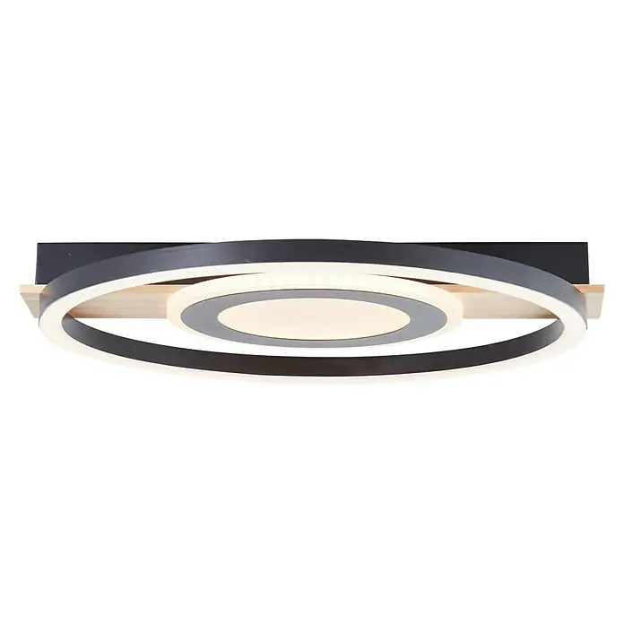 Brilliant LED-Deckenleuchte Maureen - 22 W, L x B x H: 37 x 39 x 5,5 cm, Schwarz/Holz, Warmweiß - Elegante Deckenleuchte mit modernem Design. Die Lampe besteht aus zwei Ringen und einem zentralen Leuchtelement. Perfekt für Wohn- und Schlafräume.