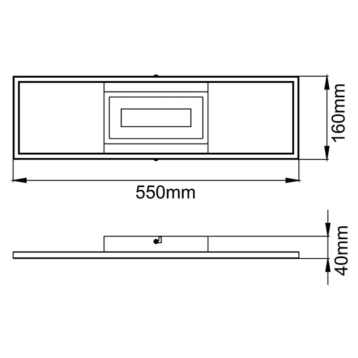 Brilliant LED-Deckenleuchte Besson - 24 W, L x B x H: 16 x 55 x 4 cm, Schwarz, Warmweiß - Technische Zeichnung eines Hängeschranks mit den Maßen 550mm Breite, 160mm Höhe und 40mm Tiefe.