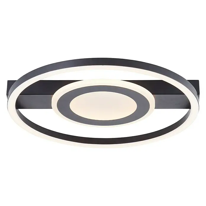 Brilliant LED-Deckenleuchte Maureen - 22 W, L x B x H: 37 x 37 x 5 cm, Schwarz, Warmweiß - Moderne LED-Deckenleuchte mit zwei Ringen und einem ovalen Zentrum, ideal für stilvolle Beleuchtung.