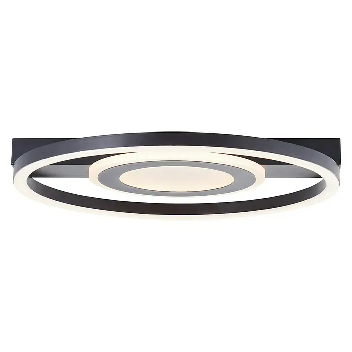 Brilliant LED-Deckenleuchte Maureen - 22 W, L x B x H: 37 x 37 x 5 cm, Schwarz, Warmweiß - Moderne LED-Deckenleuchte mit konzentrischen Ringen in Schwarz und Weiß, die ein helles, indirektes Licht erzeugt.
