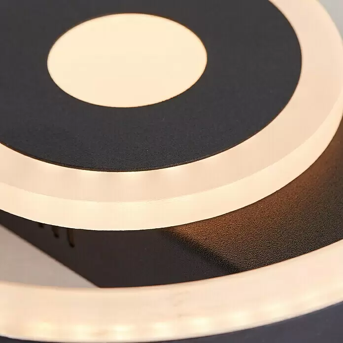 Brilliant LED-Deckenleuchte Maureen - 12 W, L x B x H: 20 x 20 x 5 cm, Schwarz, Warmweiß - Moderne runde LED-Lampe mit schwarzer Textur und warmen beigen Lichtringen.