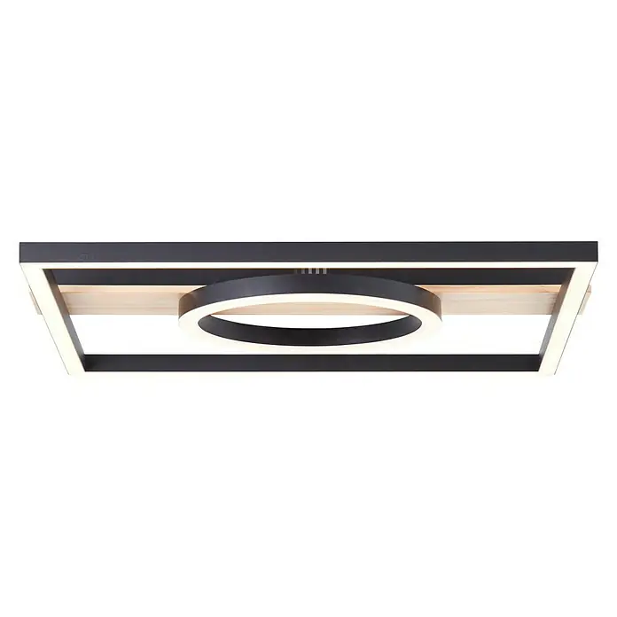 Brilliant LED-Deckenleuchte Maureen - 24 W, L x B x H: 40 x 42 x 5,5 cm, Schwarz/Holz, Warmweiß - Moderne Deckenleuchte mit rechteckigem Rahmen und kreisförmigem LED-Licht. Stilvolles Design für jeden Raum.