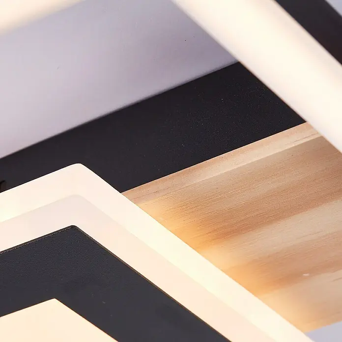 Brilliant LED-Deckenleuchte Baldo - 24 W, L x B x H: 27,5 x 29,5 x 5,5 cm, Schwarz, Warmweiß - Die moderne LED-Deckenleuchte besticht durch ihr geometrisches Design aus Holz, Weiß und Schwarz und sorgt für stilvolle Beleuchtung im Raum.