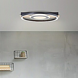 Brilliant LED-Deckenleuchte Maureen (22 W, L x B x H: 37 x 39 x 5,5 cm, Schwarz/Holz, Warmweiß)