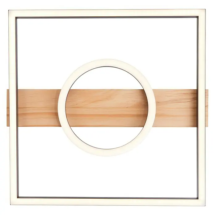 Brilliant LED-Deckenleuchte Maureen - 24 W, L x B x H: 40 x 42 x 5,5 cm, Schwarz/Holz, Warmweiß - Quadratische LED-Wandleuchte mit Holzstreifen und rundem Lichtelement für moderne Akzente.