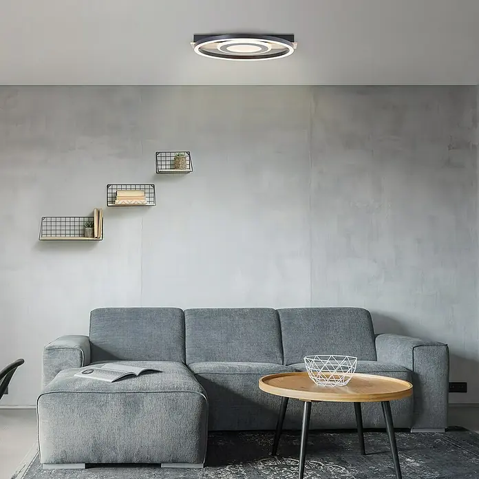 Brilliant LED-Deckenleuchte Maureen - 22 W, L x B x H: 37 x 39 x 5,5 cm, Schwarz/Holz, Warmweiß - Die moderne LED-Deckenleuchte mit ihrem runden Design ist ein echter Hingucker und sorgt für angenehmes Licht im Wohnraum. Perfekt für moderne Einrichtungen.