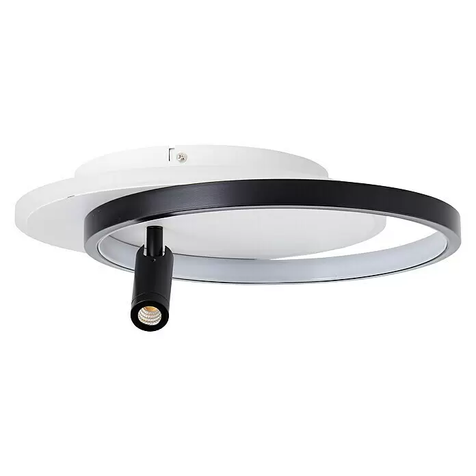 Brilliant LED-Deckenleuchte Eunomia - 24 W, L x B x H: 35 x 29,5 x 14 cm, Weiß, Warmweiß - Weiße LED-Deckenleuchte mit schwarzem Kreisrahmen und verstellbarem schwarzem Strahler für moderne Innenbeleuchtung.