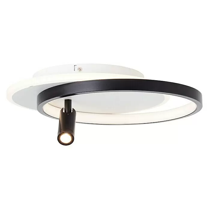 Brilliant LED-Deckenleuchte Eunomia - 24 W, L x B x H: 35 x 29,5 x 14 cm, Weiß, Warmweiß - Moderne schwarz-weiße Deckenleuchte mit integriertem, verstellbarem schwarzem Strahler.