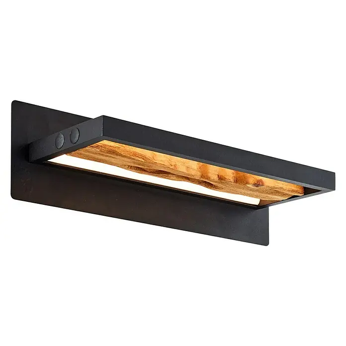 Brilliant LED-Wandleuchte Chaumont - 9,5 W, L x B x H: 10 x 35 x 15,1 cm, Schwarz, Warmweiß - Wandleuchte mit Holzdetail und warmweissem Licht. Die moderne Lampe hat einen schwarzen Rahmen, der das Holz stilvoll umschliesst.