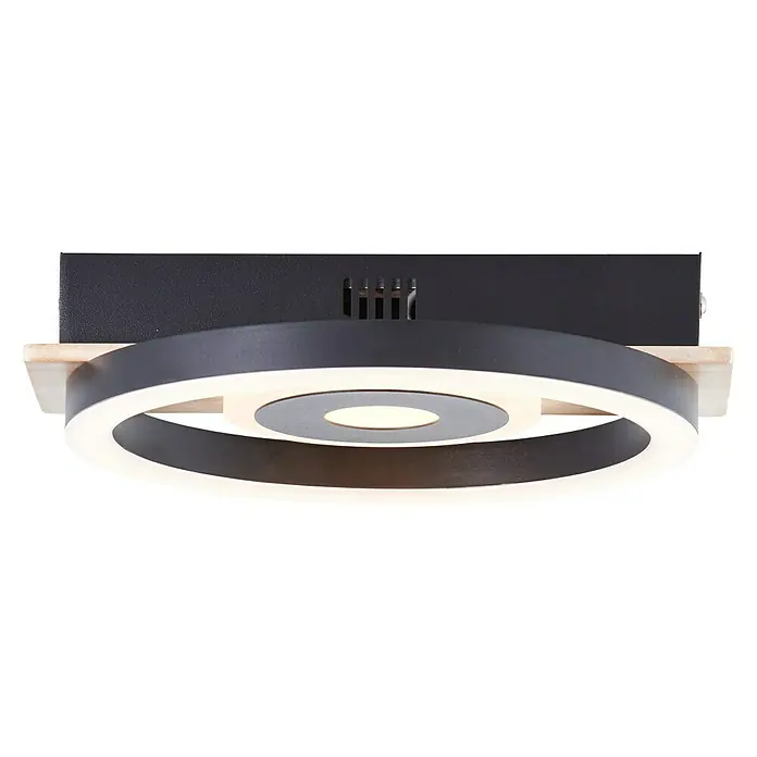 Brilliant LED-Deckenleuchte Maureen - 12 W, L x B x H: 20 x 22 x 5,5 cm, Schwarz/Holz, Warmweiß - Deckenleuchte mit schwarzem Ring und Holzelementen. Die LED-Leuchte sorgt für angenehmes Licht. Modernes Design für jeden Raum.
