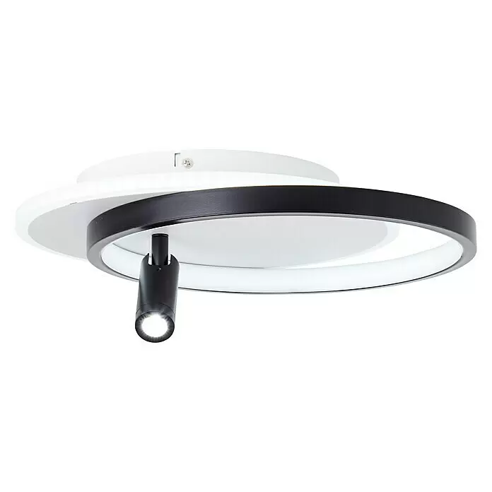 Brilliant LED-Deckenleuchte Eunomia - 24 W, L x B x H: 35 x 29,5 x 14 cm, Weiß, Warmweiß - Moderne weiß-schwarze Deckenleuchte mit kreisförmigem LED-Ring und verstellbarem Strahler.