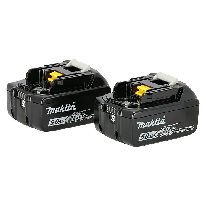 Makita LXT 18V Akku & Ladegerät Power Source Kit - 18 V, 2 Akkus, 5 Ah - Zwei Makita 18V 5.0Ah Lithium-Ionen Akkus, robust und leistungsstark für professionelle Werkzeuge, ideal für lange Einsatzzeiten ohne Leistungsverlust.
