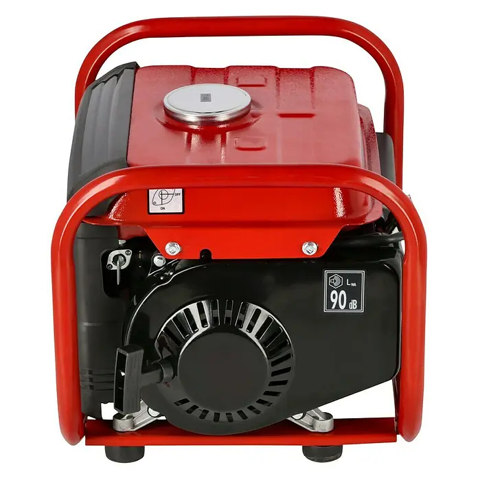 Einhell Stromerzeuger TC-PG 10/E5 - Nennleistung: 680 W, Tankvolumen: 4 l - Abbildung eines roten Stromerzeugers mit schwarzem Motor und silbernem Tankdeckel. Kompaktes Gerät für mobile Stromversorgung.