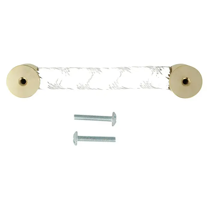 Häfele Möbelgriff - Typ Möbelgriff: Bügel, Glas, B x L: 30 x 100 mm - Nahaufnahme einer dekorativen Handtuchstange mit zwei Schrauben zur Befestigung.
