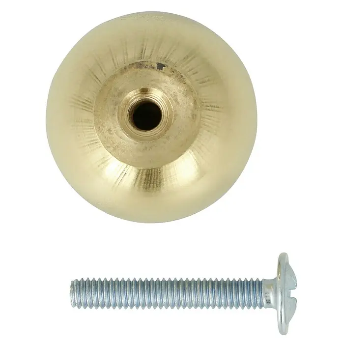 Häfele Pomo para muebles - Tipo de tirador del mueble: Botón, Ø x Al: 25 x 35 mm, Resplandeciente, Dorado - Primer plano de un pomo dorado en forma de bola con un tornillo, ideal para muebles o cajones.