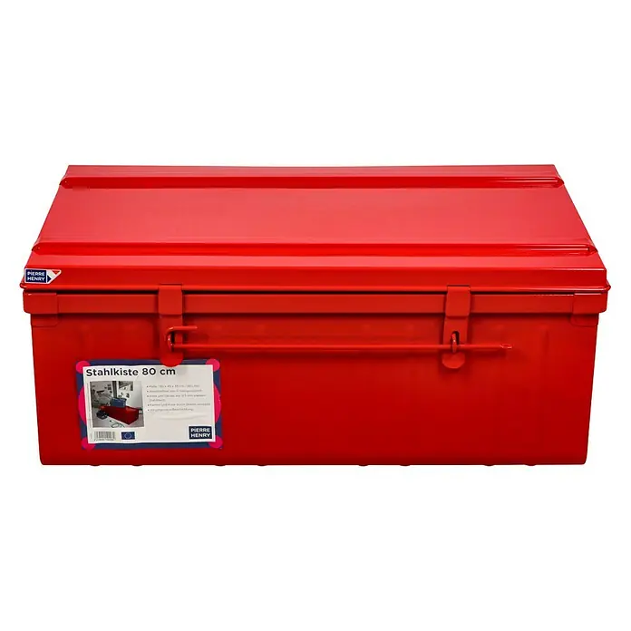 Aufbewahrungs- & Transportbox - L x B x H: 80 x 45 x 35 cm, Rot - Rote Stahlkiste 80 cm von Pierre Henry, ideal für Werkzeug und Ausrüstung. Robust und langlebig mit praktischem Tragegriff und stabilen Verschlüssen.