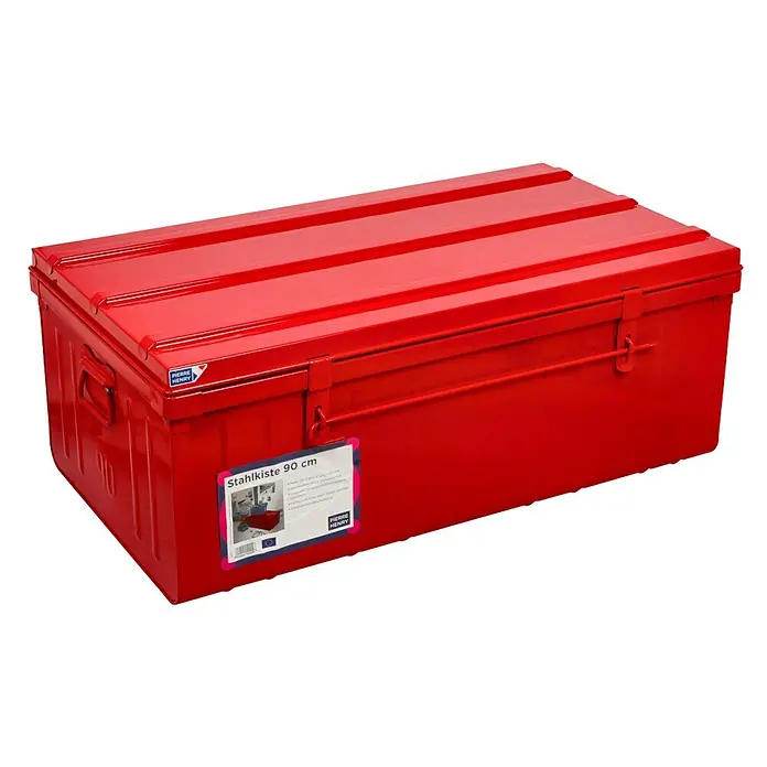 Aufbewahrungs- & Transportbox - L x B x H: 90 x 50 x 37 cm, Rot - Rote Stahlkiste von Pierre Henry, ideal zur Aufbewahrung. Robustes Design mit Deckel und Verschluss für sicheren Transport und Lagerung.