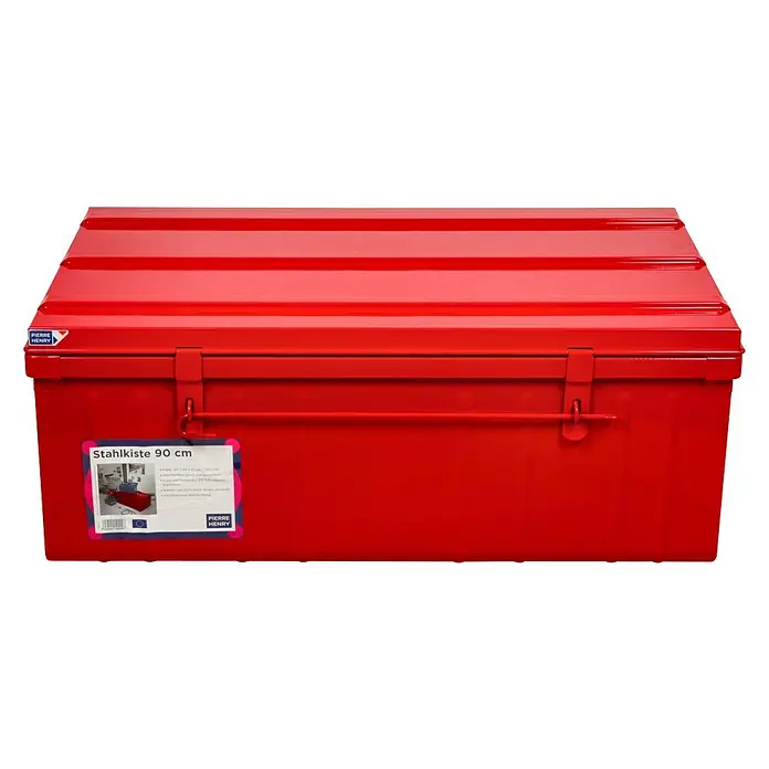 Aufbewahrungs- & Transportbox - L x B x H: 90 x 50 x 37 cm, Rot - Rote Stahlkiste von Pierre Henry mit den Maßen 90 cm, ideal für Werkzeug und andere Gegenstände.\n