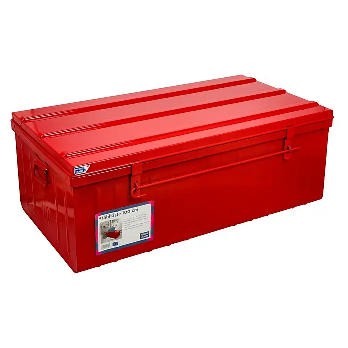 Aufbewahrungs- & Transportbox - L x B x H: 100 x 55 x 40 cm, Rot - Rote Stahlkiste von Pierre Henry, ideal für Lagerung und Transport. Robust und langlebig mit praktischen Tragegriffen.