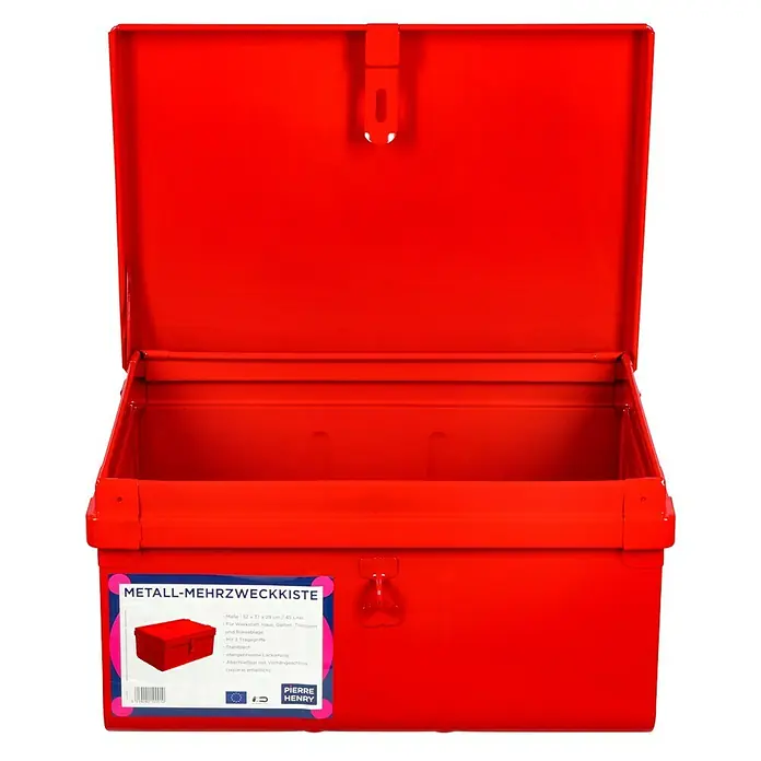 Aufbewahrungs- & Transportbox Motobox - 53 x 37 x 29 cm, Rot - Offener, roter Metall-Werkzeugkasten von Pierre Henry, ideal zur Aufbewahrung von Werkzeugen, mit viel Stauraum.