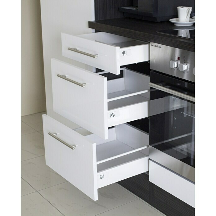 Respekta Premium Composición de cocina (Ancho: 300 cm, Con dispositivos eléctricos, Negro de alto brillo)