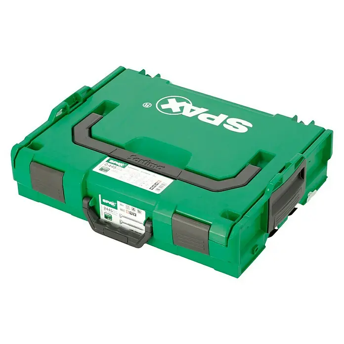 Spax Kit de tornillos L-Boxx - 2.447 pzs. - La Spax Sortimo L-BOXX Mini 2.4.4.5 verde es una caja de herramientas robusta y compacta, ideal para tornillos y accesorios.