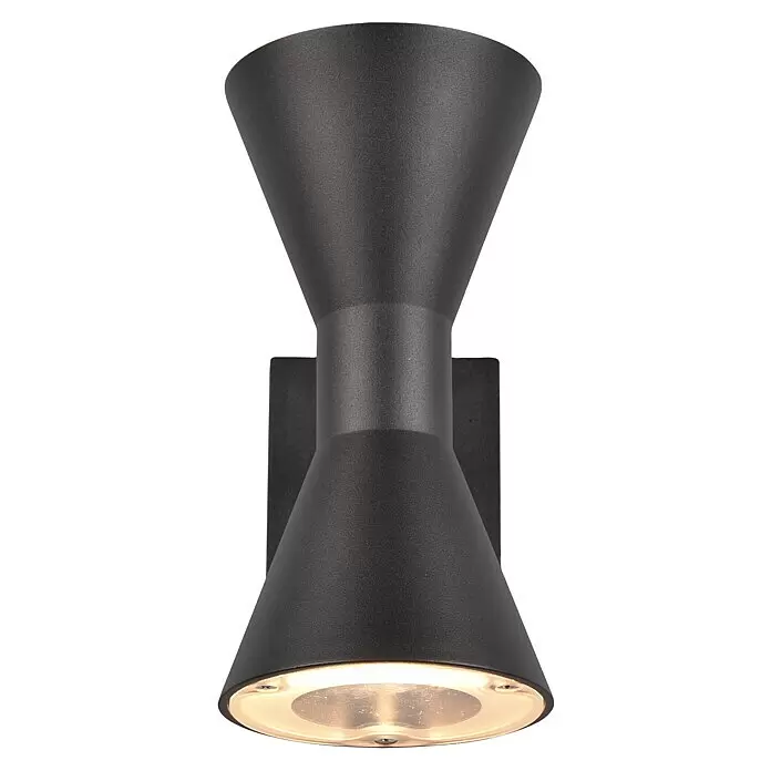 Trio Leuchten Außenwandleuchte ARDAS - 10 W, L x B x H: 15 x 10 x 20 cm, Schwarz, IP44 - Schwarze, strukturierte Metall-Wandleuchte, die nach oben und unten leuchtet, mit warmem Licht unten.