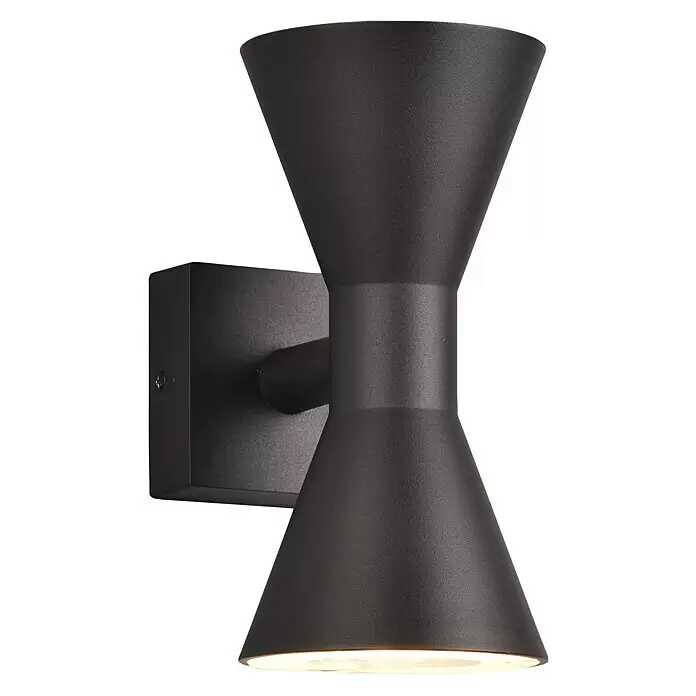 Trio Leuchten Außenwandleuchte ARDAS - 10 W, L x B x H: 15 x 10 x 20 cm, Schwarz, IP44 - Texturierte schwarze Sanduhr-förmige Außenwandleuchte, die Licht nach oben und unten abgibt.
