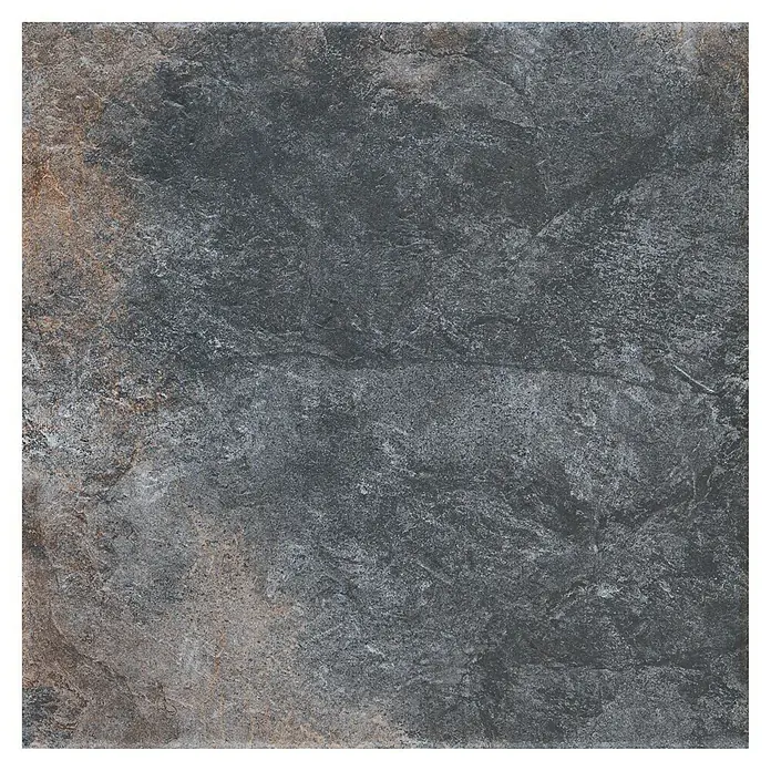 Pavimento porcelánico Vulcan - 60,8 x 60,8 cm, Grafito, Mate - Primer plano de una baldosa cuadrada de gres gris con una superficie texturizada que recuerda a la pizarra natural.
