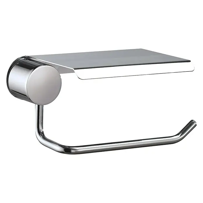 Tauro Baño Round Portarrollos papel higiénico - Con tapa, Cromo - Portarrollos de papel higiénico cromado brillante con estante para elementos esenciales del baño.