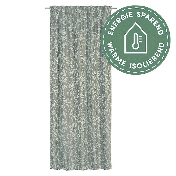 Elbersdrucke Verdunkelungsvorhang Secret Garden - 140 x 255 cm, 100 % Polyester, Grau - Energieeffizienter Vorhang mit Blattmuster, der Wärme isoliert und Energie spart. Ideal für ein gemütliches Zuhause.