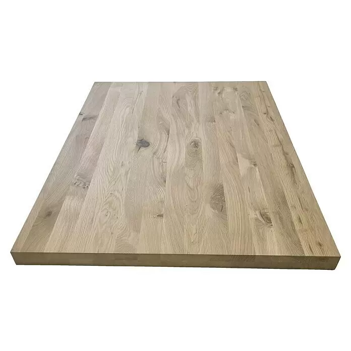 Leimholzplatte Treppenstufe Eiche Rustic - Eiche, Qualitätsstufe Leimholzplatte: B/C, 800 x 650 x 40 mm - Diagonale Ansicht