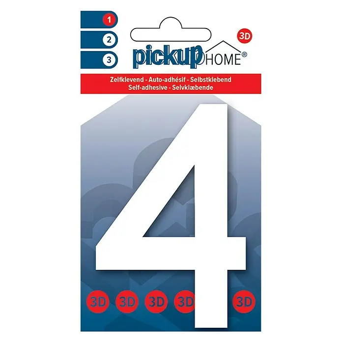 Pickup 3D Home Número - Altura: 10 cm, Plástico, Motivo: 4 - Número de casa 3D 4 de Pickup Home. Autoadhesivo, ideal para montar en la puerta principal o en el buzón.
