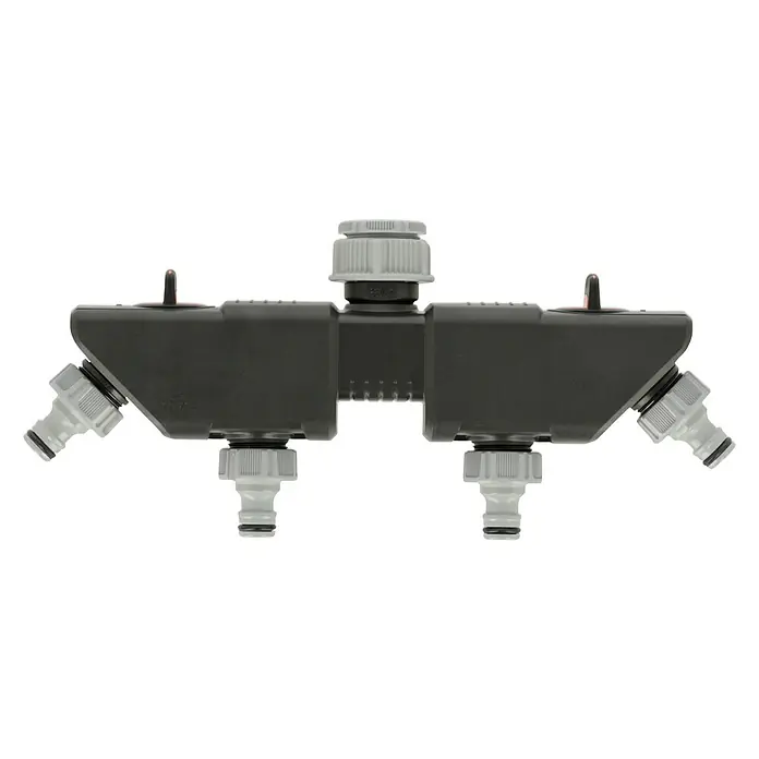 Gardena 4-Wege-Verteiler - Gewindegröße Wasserhahn: 26,5 mm (G 3/4“) - Gartenschlauchverteiler mit 4 Ausgängen und Drehventilen zur individuellen Steuerung der Wasserzufuhr, ideal für Bewässerungssysteme.