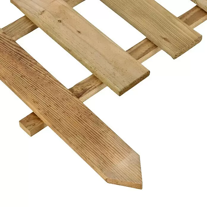 Joda Ministeckzaun - 120 x 45 cm, Kiefer, Kesseldruckimprägniert - Holzzaunsegment mit überlappenden hellbraunen Latten für den Garten.