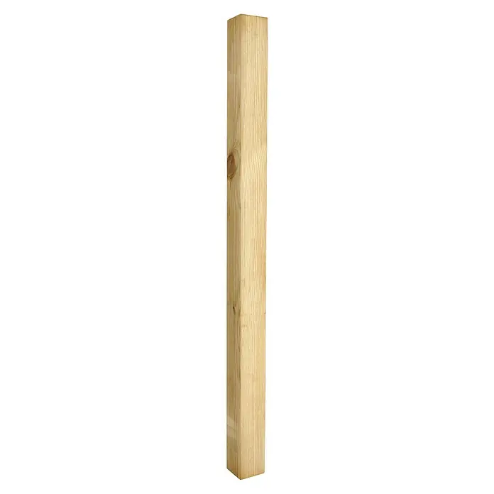 Holzpfosten - 70 x 70 x 1.000 mm, Kiefer, Kesseldruckimprägniert - Nahaufnahme eines einzelnen Holzpfostens, der die natürliche Maserung und Beschaffenheit des Holzes hervorhebt.