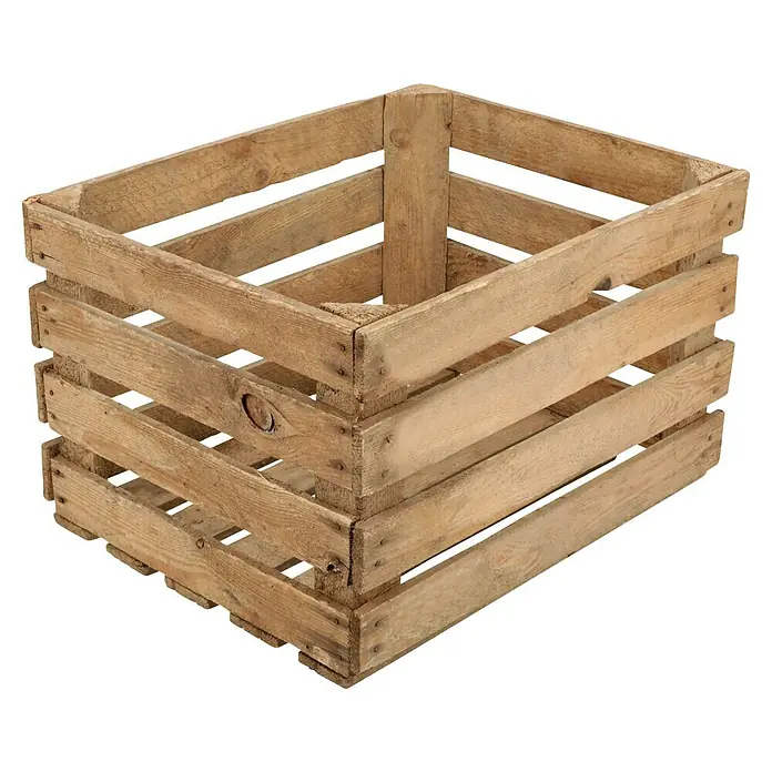 Obstkiste - Braun, L x B x H: 50 x 40 x 30 cm, Holz - Leere Holzkiste aus hellem Holz, ideal für Lagerung oder Dekoration, mit rustikalem Charme und sichtbaren Holzmaserungen.